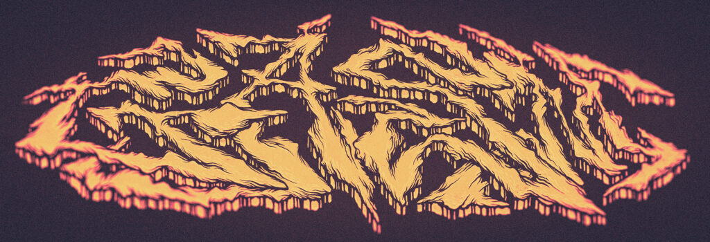 The name GASM written in organic shapes with a subtle 3D effect, colored in pale yellow and orange on a dark purple-black background.