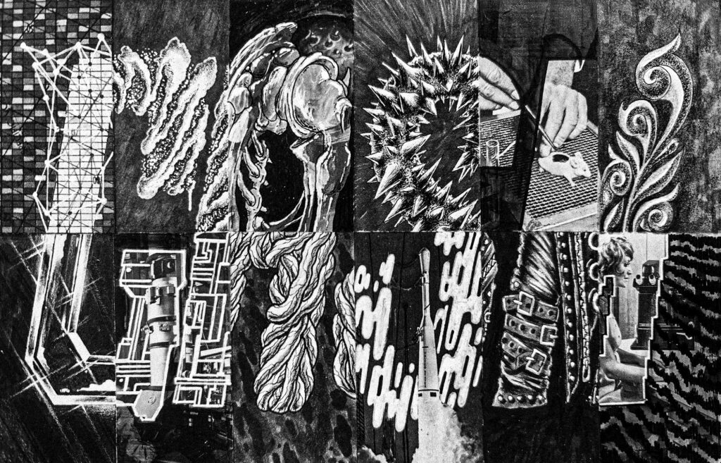The name GASM is written using various styles - such as a shiny, beveled metal, plump, shiny veins, spikes, and leather clothing - across a grid that is six columns and two rows. 